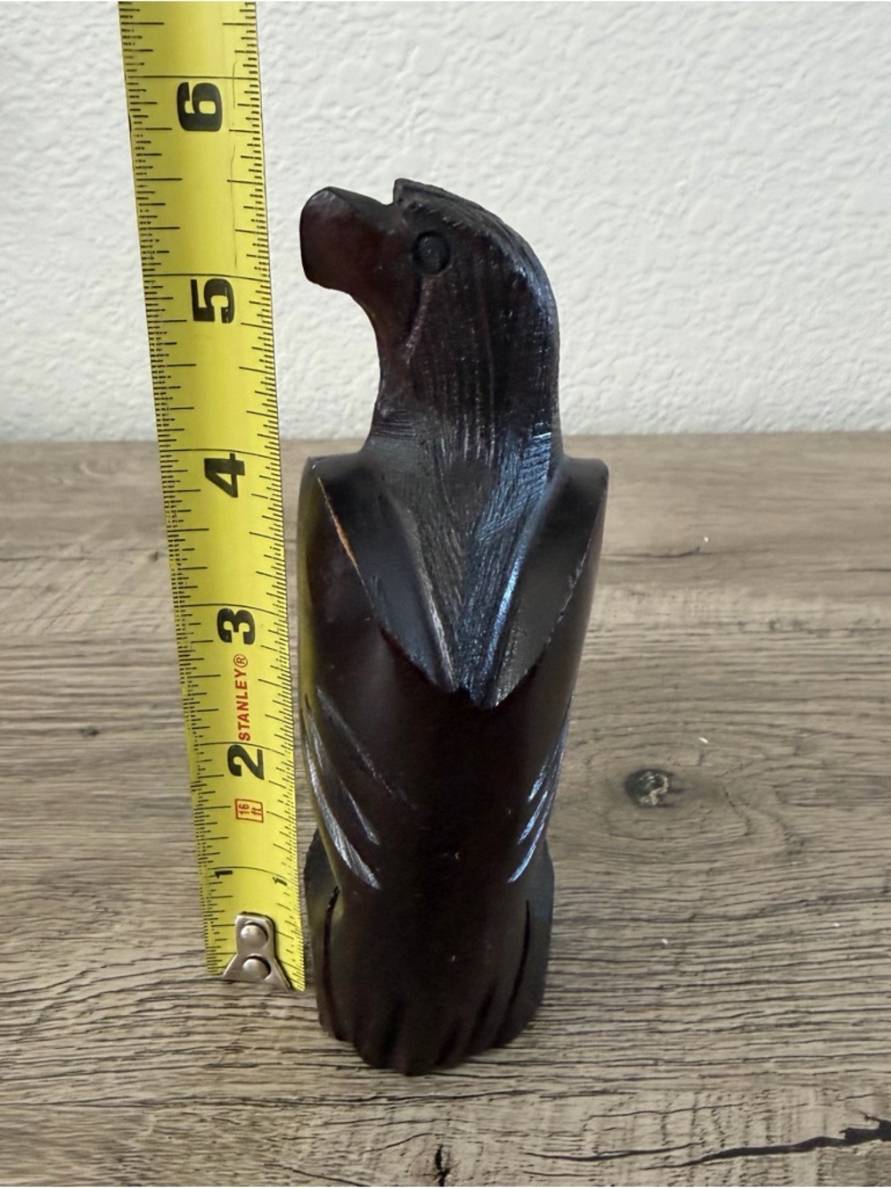 Vintage Hand Carved Bald Eagle Ironwood Figurine Sculpture Dark Brown Wood Boho - Picture 6 of 6